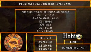 PREDIKSI TOGEL SENTOSA4D POOLS 06 JUNI 2025